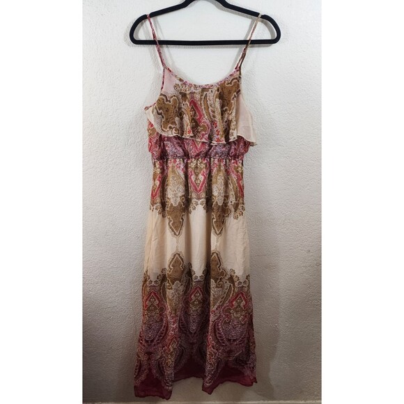 Mod Modele Womens M Red Tan Paisley Sleeveless Boho Midi Dress - Picture 1 of 8